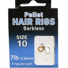 HAIR RIGS PELLET BARBLESS SIZE 10 TO 7lb line PACK of 8 rigs per pack