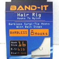 Band-it barbless hair rig hooks to nylon Size 16 (BAN123)